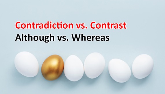 What is a contrast? 
Basically, it is a dissimilarity or a difference between two ideas. 
What is a contradiction? 
Essentially, it is an apposition or conflict between two ideas. 